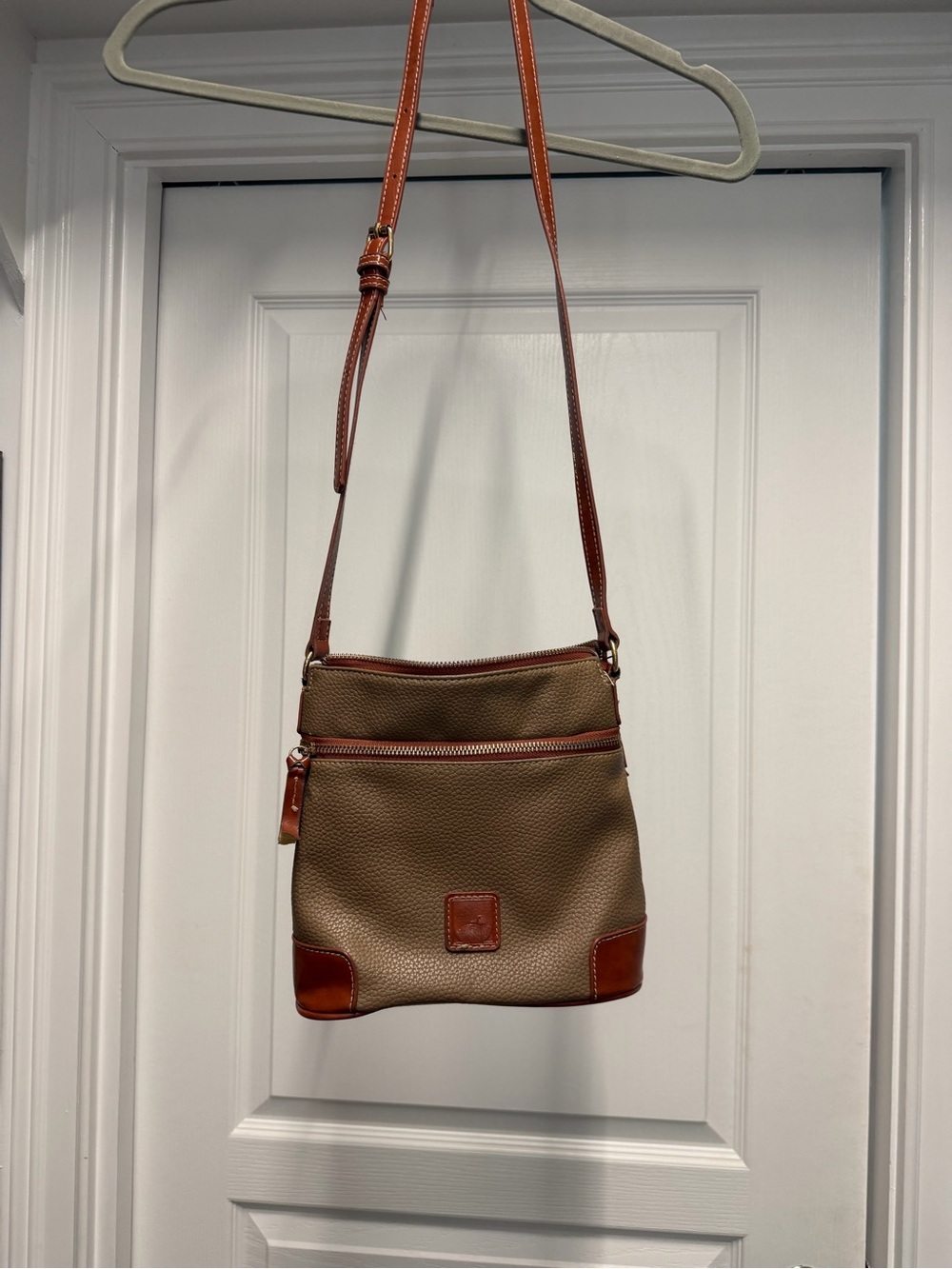 Dooney & Bourke Tan Leather Crossbody with Brown Leather Trim